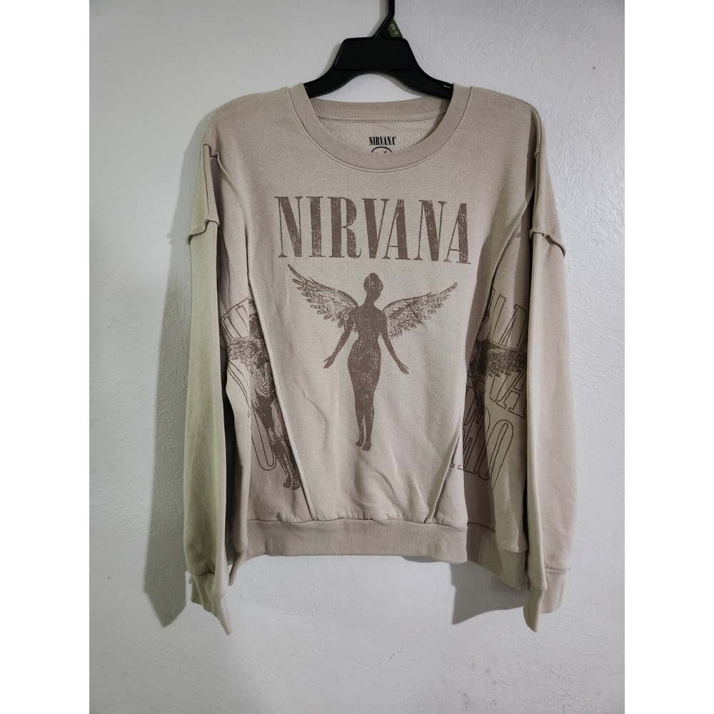 Nirvana In Utero Sweatshirt Mens XL NWT Taupe Deconstructed Graphic Crewneck